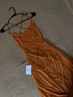 Forever 21 Burnt Orange Satin Lace-Up Backless Dress